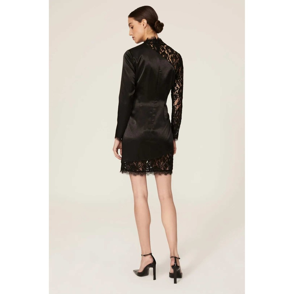 Aidan Mattox Black Lace Detail One Shoulder Ruched Cocktail Dress Size 12 - Picture 2 of 10